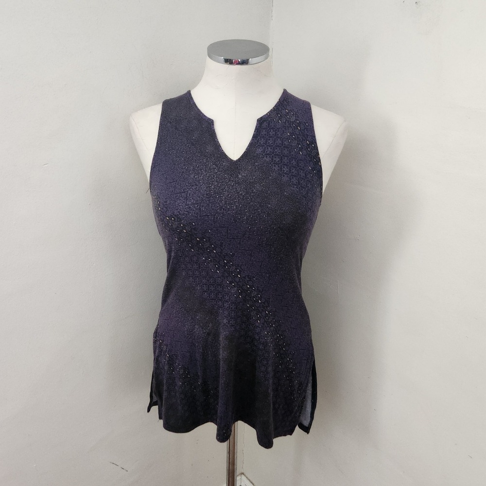 Gaiam Purple Geometric Print V Neck‎ Sleeveless Tunic Top Extra Small